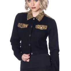 Banned Apparel Rock N Roll Feline Leopard & Black Denim Jacket