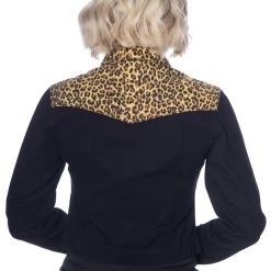 Banned Apparel Rock N Roll Feline Leopard & Black Denim Jacket