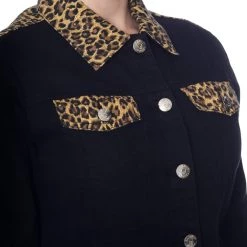 Banned Apparel Rock N Roll Feline Leopard & Black Denim Jacket