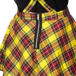Banned Apparel Gals Highlife Pinafore Suspender Skirt Yellow Tartan