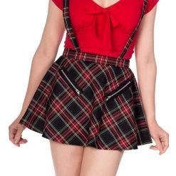 Banned Apparel Highlife Pinafore Suspender Skirt Black Tartan