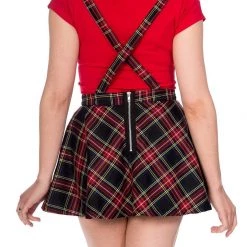 Banned Apparel Highlife Pinafore Suspender Skirt Black Tartan