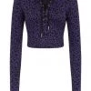 Banned Apparel Purple Leopard Long Sleeve Tie Top (Plus Size)