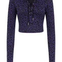 Banned Apparel Purple Leopard Long Sleeve Tie Top (Plus Size)