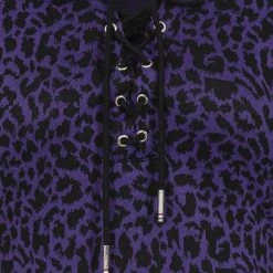 Banned Apparel Purple Leopard Long Sleeve Tie Top (Plus Size)