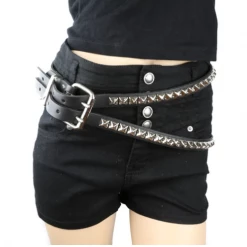 Funk Plus Double Strapped Pyramid Stud Leather Belt
