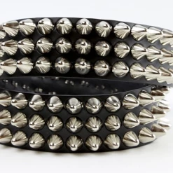 Funk Plus 3 Row British Tall Cone Stud Black Leather Belt