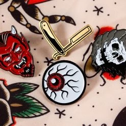 Kustom Kreeps Straight Razor Enamel Pin Patches