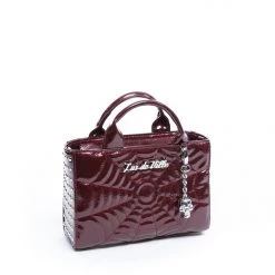 Lux De Ville Accessories Burgundy Crinkle Patent Mini Spider Web Tote