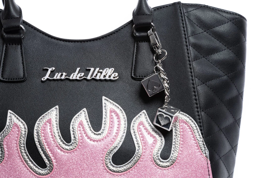 Lux De Ville Accessories Medium Stardust Tote Black With Pink Sparkle 5 Lux De Ville Accessories Medium Stardust Tote Black With Pink Sparkle
