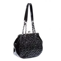 Lux De Ville Accessories Black Crinkle Patent Ahoy Medium Kiss Lock