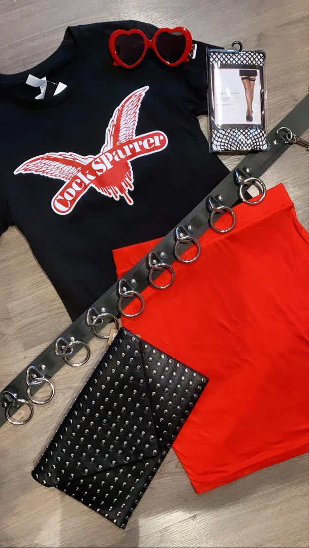 DeadRockers Gals Rebel Yell Red Stretch Mini Skirt 3 DeadRockers Gals Rebel Yell Red Stretch Mini Skirt