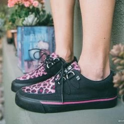 T.U.K. Black & Pink Leopard D-Ring VLK Sneaker