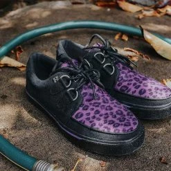 T.U.K. Creepers Black & Purple Leopard D-Ring VLK Sneaker
