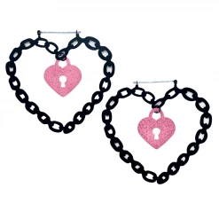 Too Fast Gals Locked Up Heart Chain Hoop Earrings