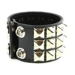 Funk Plus 3 Row Shiny Black Patent Leather Pyramid Stud Wristband