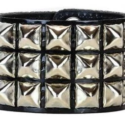 Funk Plus 3 Row Shiny Black Patent Leather Pyramid Stud Wristband