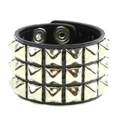Funk Plus 3 Row Shiny Black Patent Leather Pyramid Stud Wristband