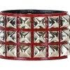 Funk Plus 3 Row Shiny Red Patent Leather Pyramid Stud Wristband