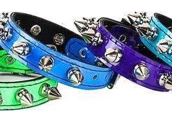 Funk Plus Accessories Spiked Single Row Patent Leather Wristband (Blue/Green/Purple)