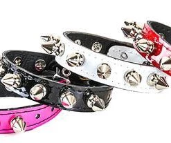 Funk Plus Spiked Single Row Patent Leather Wristband (Red/Pink/White/Black) Accessories