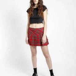 Tripp NYC Red Plaid Pleated Mini Skirt