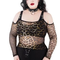 KillStar Gals Catitude Leopard Fishnet Top