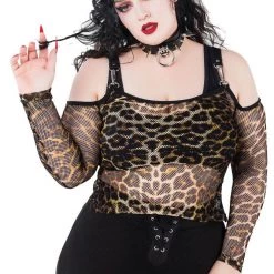 KillStar Gals Catitude Leopard Fishnet Top
