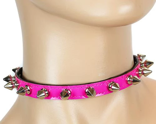 Funk Plus Accessories Hot Pink Spike Patent Leather Choker 3 Funk Plus Accessories Hot Pink Spike Patent Leather Choker