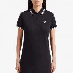 Fred Perry Twin Tipped Polo Dress Black / White Gals
