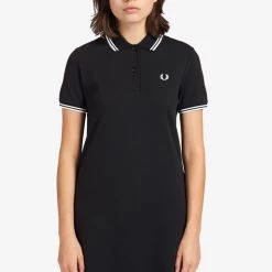 Fred Perry Twin Tipped Polo Dress Black / White Gals