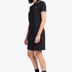 Fred Perry Twin Tipped Polo Dress Black / White Gals
