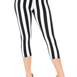 DeadRockers Gals Black & White Striped Capri Leggings