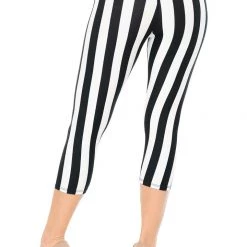 DeadRockers Gals Black & White Striped Capri Leggings 9 DeadRockers Gals Black & White Striped Capri Leggings