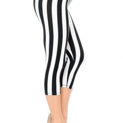 DeadRockers Gals Black & White Striped Capri Leggings 7 DeadRockers Gals Black & White Striped Capri Leggings