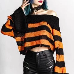 KillStar Gals Eerie Orange/Black Knit Sweater