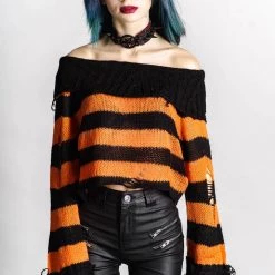 KillStar Gals Eerie Orange/Black Knit Sweater