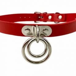 Funk Plus Last Rockers Vegan Double Ring Bondage Choker Red Gals