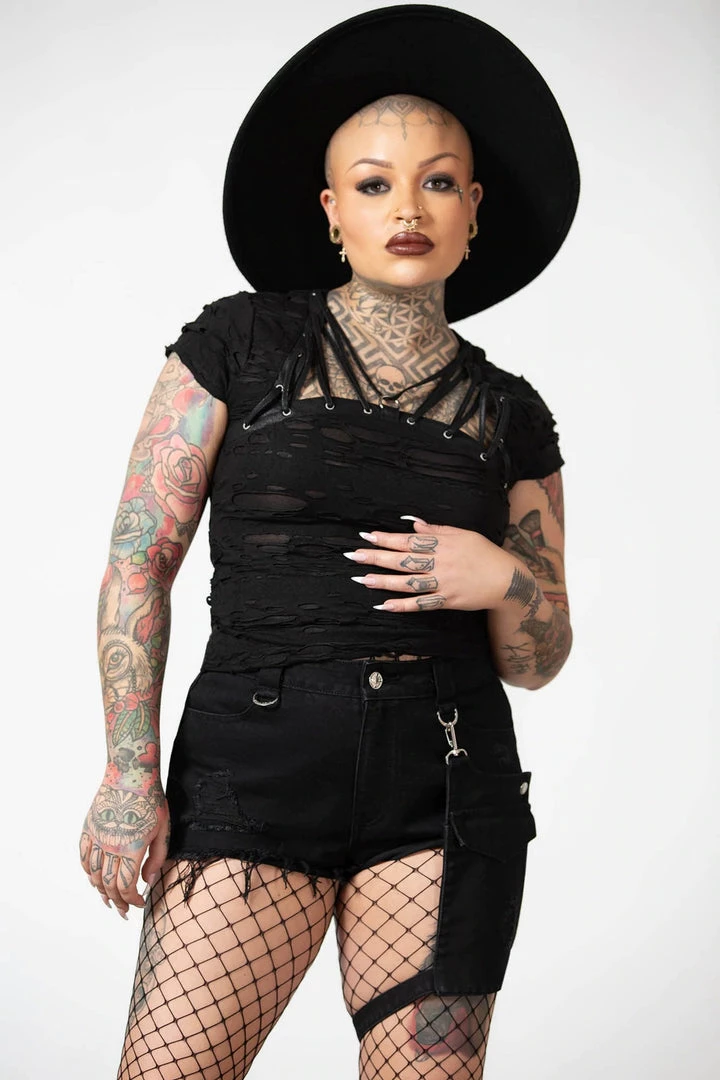 KillStar Gals Fury Road Denim Garter Shorts 4 KillStar Gals Fury Road Denim Garter Shorts