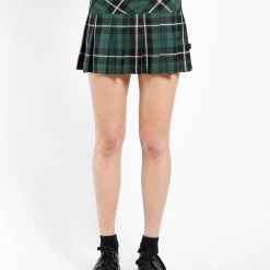 Tripp NYC Gals Green Plaid Pleated Skirt