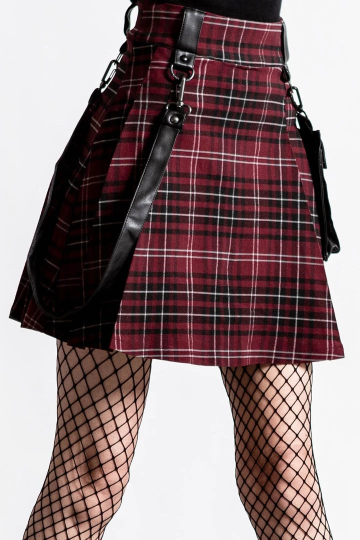 KillStar Gunner Pleated Skirt Blood Red Plaid Gals 4 KillStar Gunner Pleated Skirt Blood Red Plaid Gals