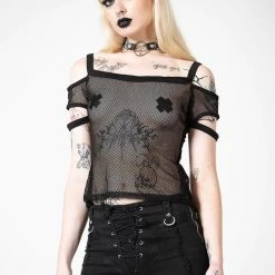 KillStar Gals Huntly Fishnet Bardot Top