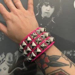Funk Plus 3 Row Hot Pink Pyramid Stud Wristband Chokers // Wristbands