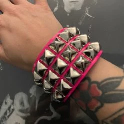Funk Plus 3 Row Hot Pink Pyramid Stud Wristband Chokers // Wristbands