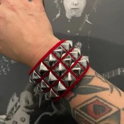 Funk Plus 3 Row Red Canvas Pyramid Stud Wristband