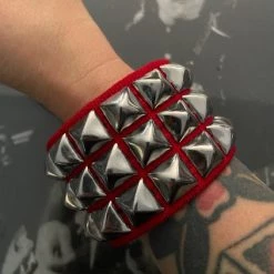 Funk Plus 3 Row Red Canvas Pyramid Stud Wristband