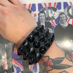 Ape Leather 3 Black Row Cone Stud Wristband