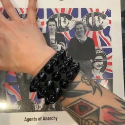 Ape Leather 3 Black Row Cone Stud Wristband