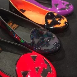 StrangeCvlt Gals Jack O Lantern Black Reflective Flats - Only Size 7 Left!