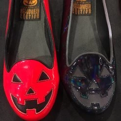 StrangeCvlt Jack O Lantern Red & Black Flats